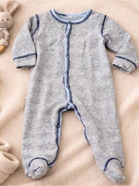 Baby Steps Footed Sleeper 9M Gray Star Cotton Pajamas